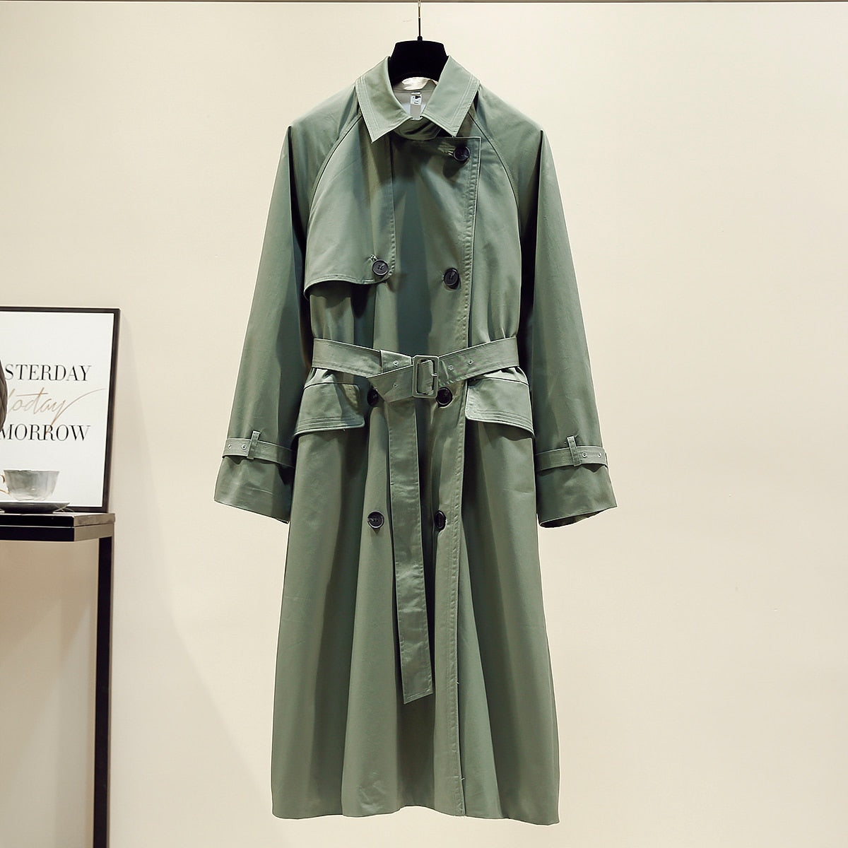 jinran Brand new Fashion 2022 Fall /Autumn Casual Double breasted Simple Classic Long Trench coat with belt Chic Female windbreaker