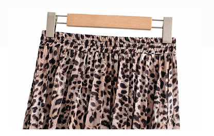 jinran Vintage Leopard Print Pleated Skirts Women Punk Rock Korean Skirt Streetwear Drawstring Elastic Waist Ladies Midi Skirt New