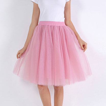 jinran 5 Layers Tulle Skirt Women Summer Ball Gown Midi Skirts Elegant Pleated Dance Tutu Skirts Casual Puff Skirts