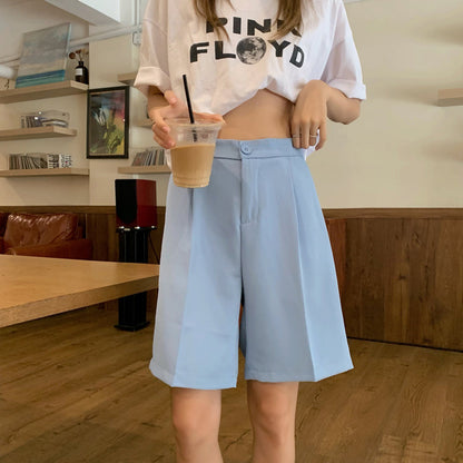 jinran Thin High-waist Suit Shorts for Women Casual Wide-leg Five-point Shorts Female Korean Style Stright Summer Short S-L 2021