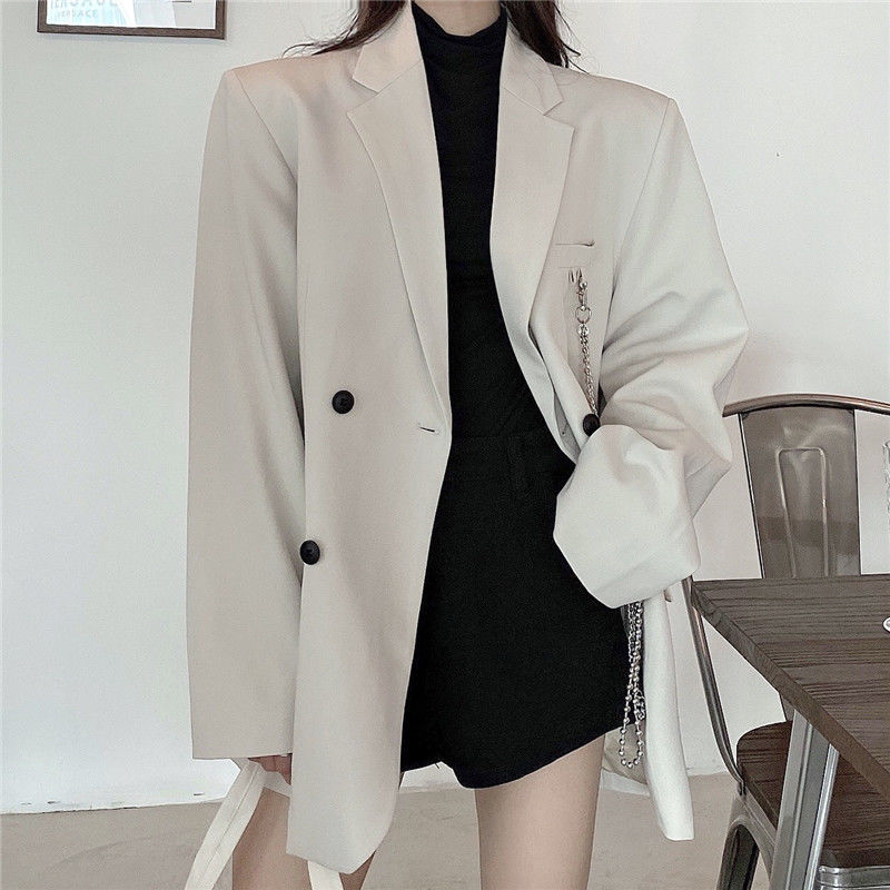 jinran Autumn Temperament Suit Jacket Women Trendy Loose Black Blazer White Tailored Coat Korean Office Lady Overwear New