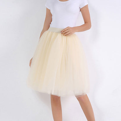 jinran 5 Layers Tulle Skirt Women Summer Ball Gown Midi Skirts Elegant Pleated Dance Tutu Skirts Casual Puff Skirts