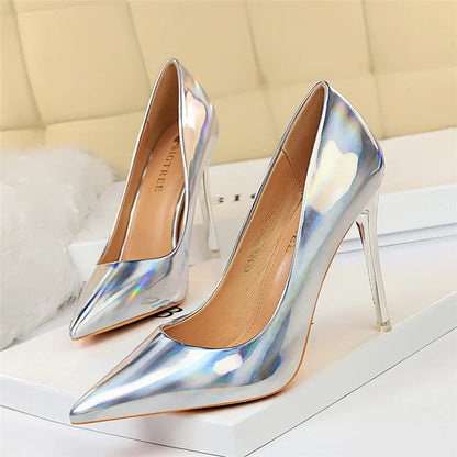 jinran 2024 Women 10.5cm High Heels Blue Green Valentine Pumps Luxury Glossy Stripper Stiletto Wedding Bridal Fetish Shoes Plus Size 43