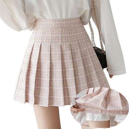 jinran Summer Women Plaid Skirt High Waist Chic Female Pleated Skirts Fashion Harajuku Ladies Mini Skirts Casual Cute Woman Short Skirt
