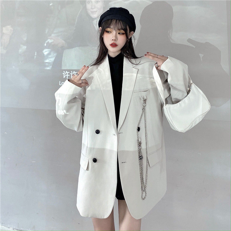 jinran Autumn Temperament Suit Jacket Women Trendy Loose Black Blazer White Tailored Coat Korean Office Lady Overwear New