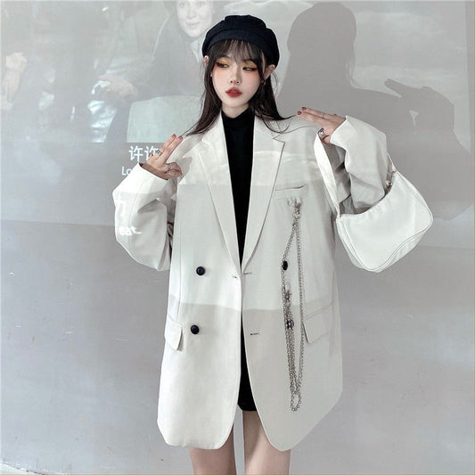 jinran Autumn Temperament Suit Jacket Women Trendy Loose Black Blazer White Tailored Coat Korean Office Lady Overwear New