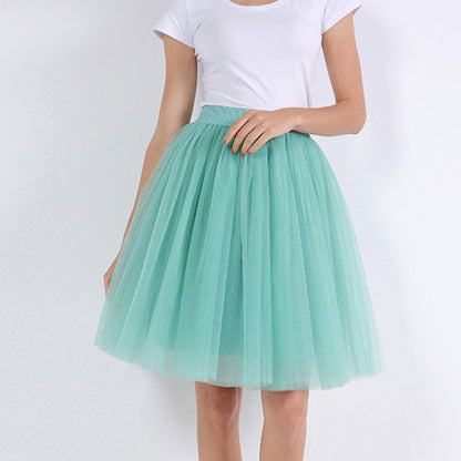 jinran 5 Layers Tulle Skirt Women Summer Ball Gown Midi Skirts Elegant Pleated Dance Tutu Skirts Casual Puff Skirts