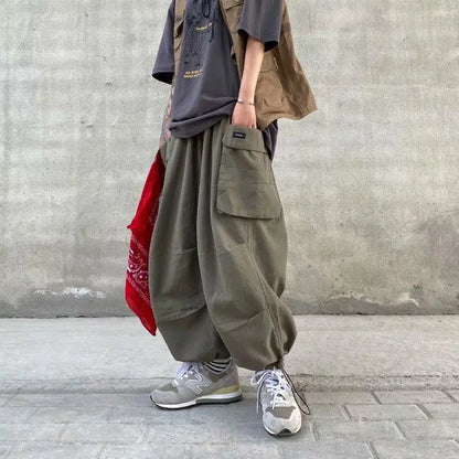 Y2k Baggy Cargo Pants 100% Cotton Joggers Streetwear Ankle-Length Casual Harem Long Trousers Men Wide Leg Oversize New