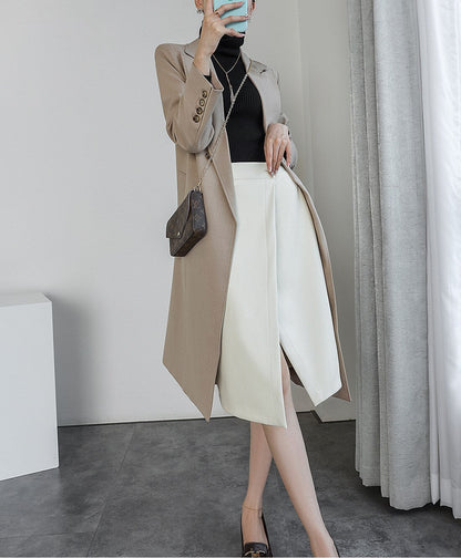 jinran 2022 Autumn New England Suit Coats Turn-down Collar Fashion Single-breasted Button Long Solid Color Slim Coats