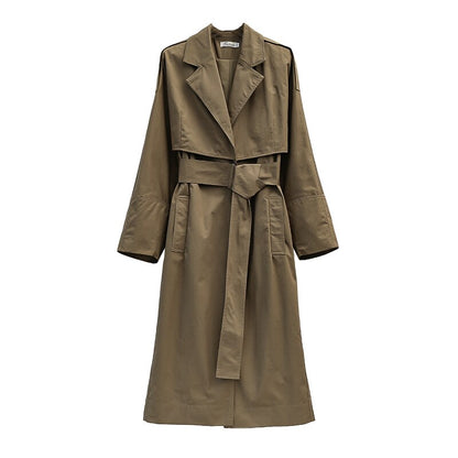 jinran Brand new Fashion 2022 Fall /Autumn Casual Simple Classic Long Trench coat with belt Chic Female windbreaker