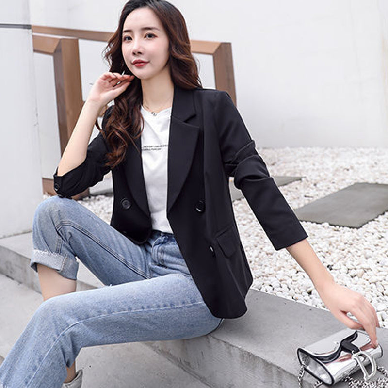 jinran Autumn Simple Elegant Blazer Women Black Loose Suit Jackets Causal Pink Tailored Coat Korean Fashion Lady Office Outwear New