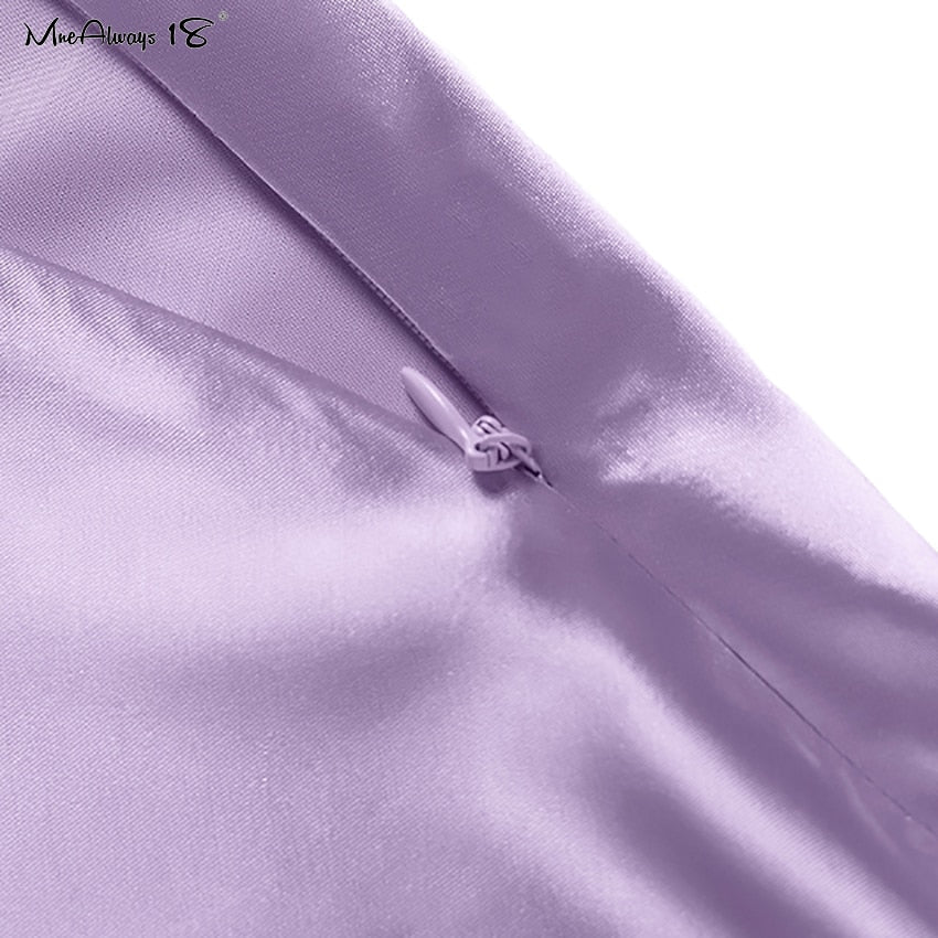 jinran  Solid Purple Satin Silk Skirt Women High Waisted Summer Long Skirt New Elegant Ladies Office Skirts Midi Spring