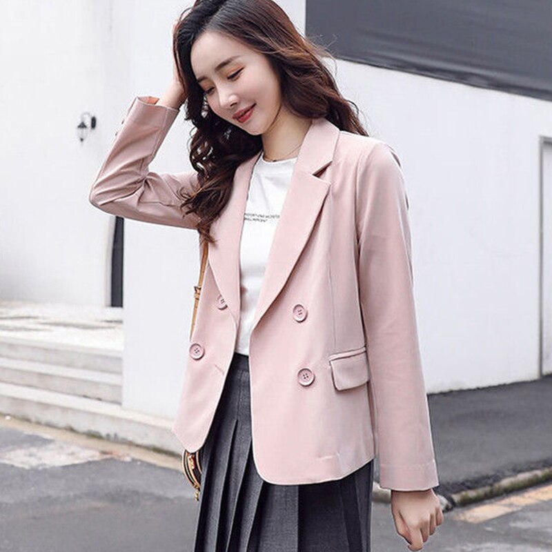 jinran Autumn Simple Elegant Blazer Women Black Loose Suit Jackets Causal Pink Tailored Coat Korean Fashion Lady Office Outwear New