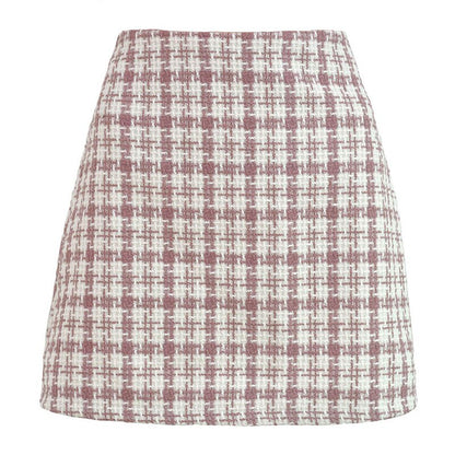 jinran Women Summer Elegant Korean Plaid A Line Skirts Vintage Woolen High Waist Mini Skirt Cotton Harajuku Skirt 2022 New Fashion