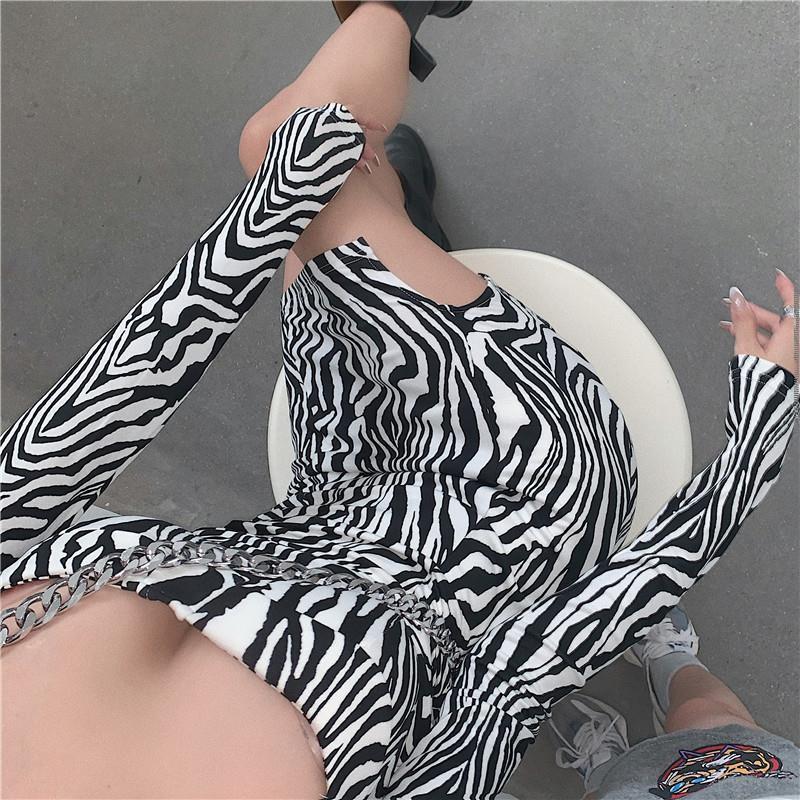 jinran Sexy Square Neck Bodycon Dress Women Zebra Print Mini Party Dresses Ladies Long Sleeve autumn Dress Club Vestidos New