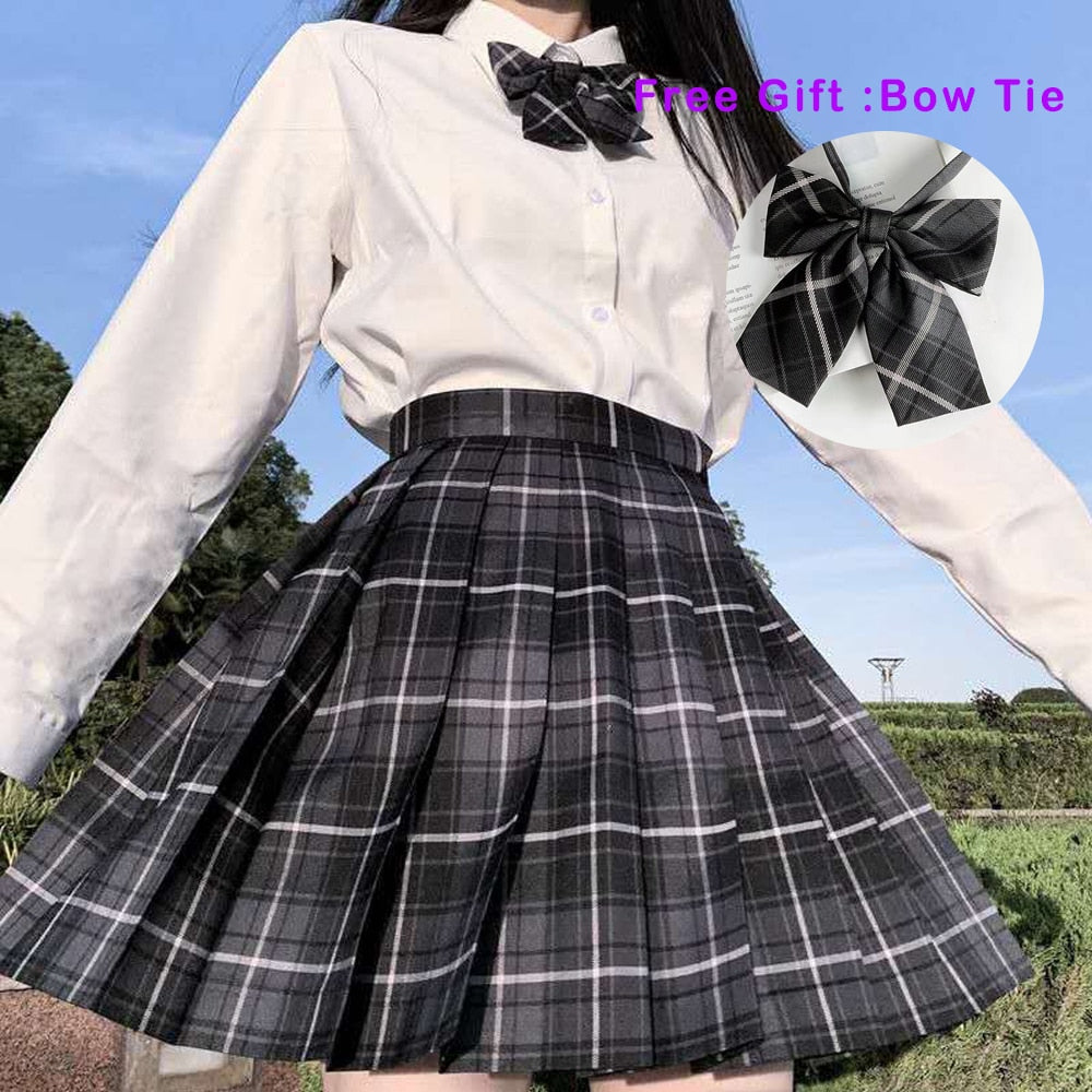 jinran Pleated Harajuku Preppy Style Summer Women Skirt Plaid Kawaii Y2K High Waist Dance Bow Skirt Mini Cute Japanese School Uniforms