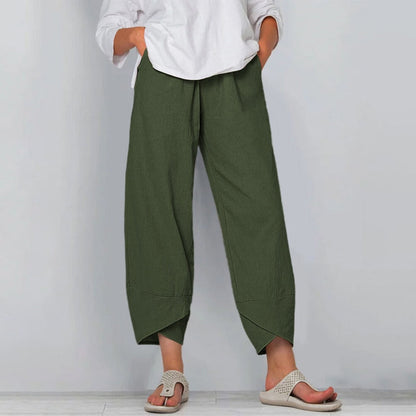 jinran Vintage Printed Harem Pants Women Trousers Casual Elastic Waist Cotton Linen Wide Leg Pants Loose Pantalon Summer Plus Size Pant