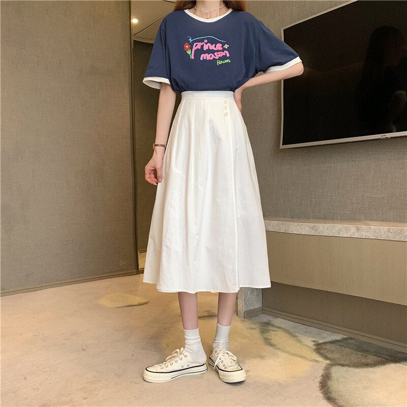 jinran Korean High Waist A Line Skirts for Women Summer Elegant Chic Teenis Midi Skirt Casual Student Wild Pleated A Lind Skirts y2k