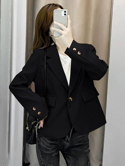 jinran Autumn Simple Elegant Black Blazer Women  Loose Suit Jackets Causal Tailored Coat Korean Fashion Lady Office Outwear New