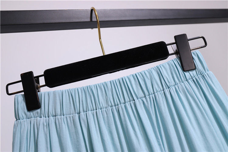 jinran Summer Stitching Cotton and Linen Skirt Elegant Elastic High Waist Ruffles Pleated All-match A Line Skirt Casual Beach Holiday