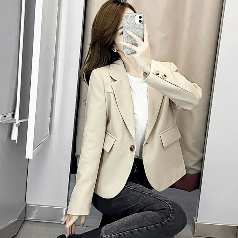 jinran Autumn Simple Elegant Black Blazer Women  Loose Suit Jackets Causal Tailored Coat Korean Fashion Lady Office Outwear New