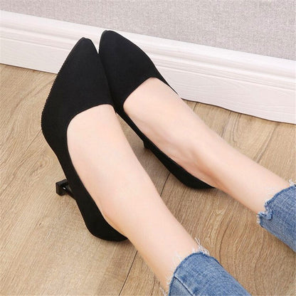 jinran 5/7/9cm Comfort High Heels Ladies Work Shoes New Autumn Black Flock Shallow Wild Women Pumps Pointy Toe Dress Office Shoes Woman