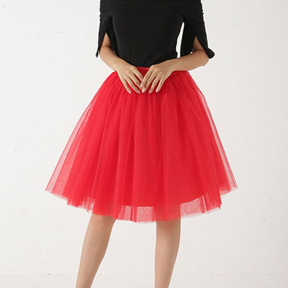 jinran 5 Layers Tulle Skirt Women Summer Ball Gown Midi Skirts Elegant Pleated Dance Tutu Skirts Casual Puff Skirts