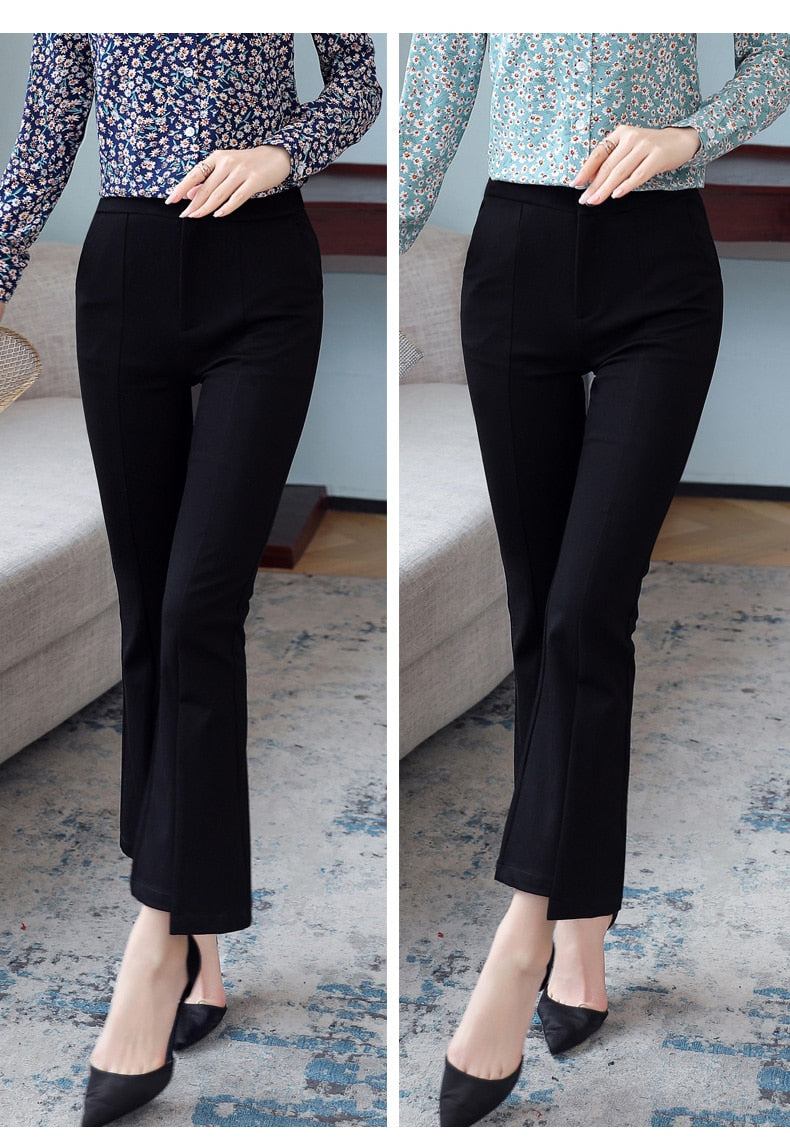 jinran New Korean Spring Autumn Trend Black 9-Point Pants Women'S High Waist Slim Casual Fit Versatile Drop Sense Micro Bell Trousers