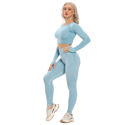 jinran Women New Seamless Yoga Set Gym Clothing Fitness Leggings+Cropped Shirts Sport Suit Women Long Sleeve Tracksuit Active Wear