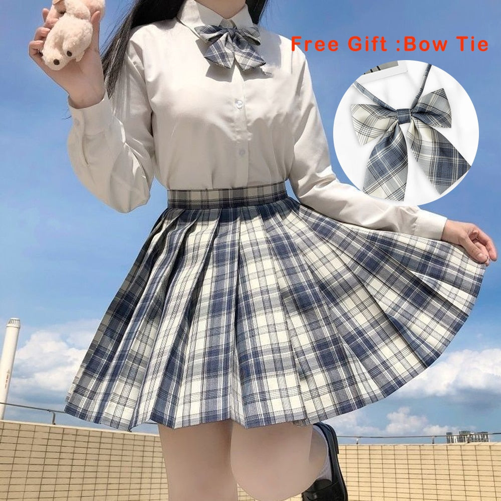 jinran Pleated Harajuku Preppy Style Summer Women Skirt Plaid Kawaii Y2K High Waist Dance Bow Skirt Mini Cute Japanese School Uniforms