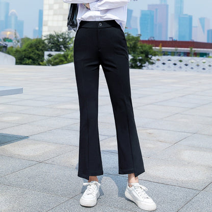 jinran New Korean Spring Autumn Trend Black 9-Point Pants Women'S High Waist Slim Casual Fit Versatile Drop Sense Micro Bell Trousers