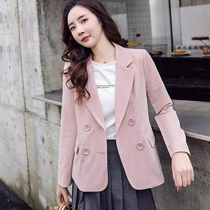 jinran Autumn Simple Elegant Blazer Women Black Loose Suit Jackets Causal Pink Tailored Coat Korean Fashion Lady Office Outwear New