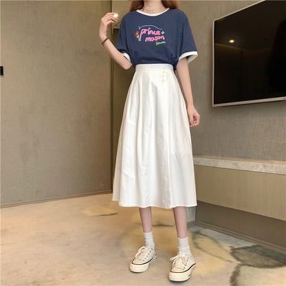 jinran Korean High Waist A Line Skirts for Women Summer Elegant Chic Teenis Midi Skirt Casual Student Wild Pleated A Lind Skirts y2k