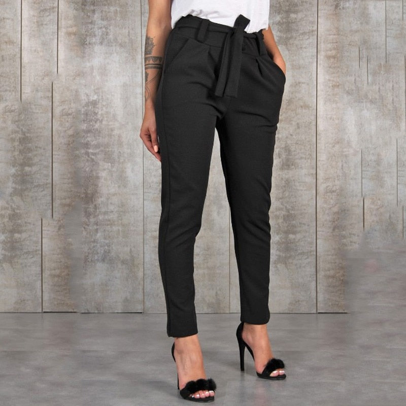 jinran Women Casual Harajuku Long Ankle Length Trousers Summer Autumn Plus Size Leggings Solid Elastic Waist Pants Black Pants