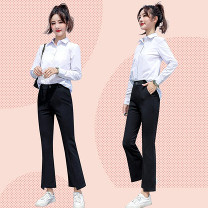 jinran New Korean Spring Autumn Trend Black 9-Point Pants Women'S High Waist Slim Casual Fit Versatile Drop Sense Micro Bell Trousers