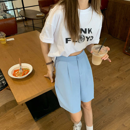 jinran Thin High-waist Suit Shorts for Women Casual Wide-leg Five-point Shorts Female Korean Style Stright Summer Short S-L 2021