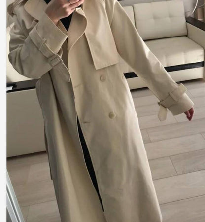 jinran Brand new Fashion 2022 Fall /Autumn Casual Double breasted Simple Classic Long Trench coat with belt Chic Female windbreaker