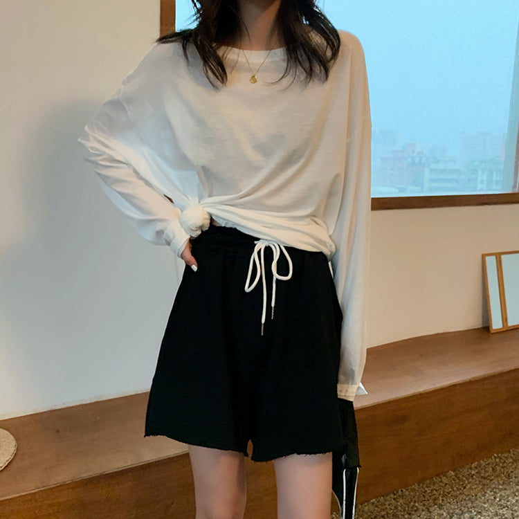 jinran Summer New Loose High Waist Slim Sports Shorts Women Korean Style Casual Wide-leg Short Female Drawstring Black Shorts OL