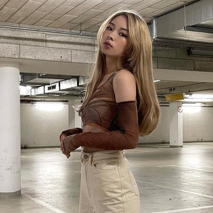 jinran Printed Brown Corset Top Vintage Crop Top y2k Grunge Kawaii With Glove Fashion Sweats Women Summer Camis Korean Style