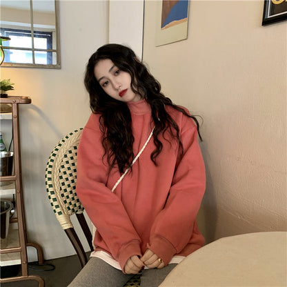 jinran Hoodies Women Winter Solid Color New Fleece Korean Harajuku Sweatshirt Long Sleeve Basic Womens Pullover 9 Colors