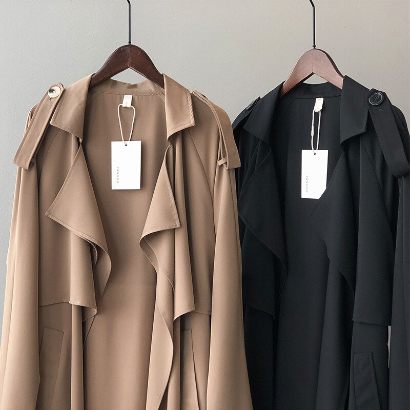 jinran Korean Vintage Loose Sashes Women Trench 2022 Autumn New Loose Turn-down Collar Long All Match Female Coats