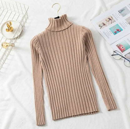 jinran Autumn Winter Jumper Turtleneck Sweater Knitted New Green Women Sweater Pullover Long Sleeve Slim Striped Vintage Sweaters 16220