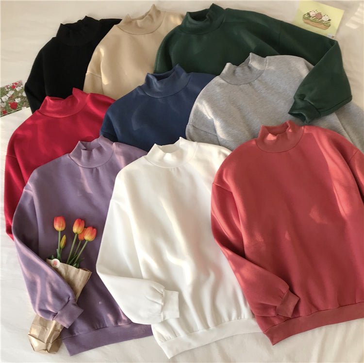 jinran Hoodies Women Winter Solid Color New Fleece Korean Harajuku Sweatshirt Long Sleeve Basic Womens Pullover 9 Colors