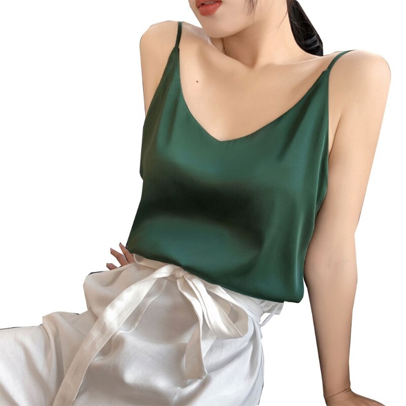 jinran Women Loose V-neck Sleeveless Crop Tank Top 2022 Office Lady Summer Solid Thin Camisole Female Casual Basic Spaghetti Strap Vest