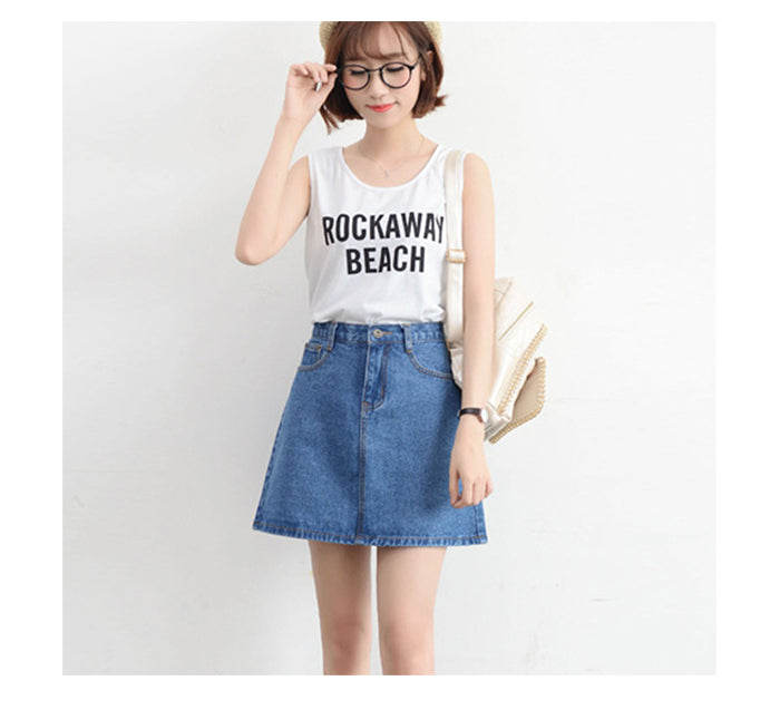 jinran Summer Denim Mini Skirt Women Korean High Waist A-Line Skirt Causal Oversized Harajuku Short Jean Skirts Minimalist