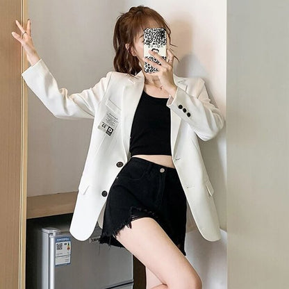 jinran Autumn Design Blazer Women White Solid Suit Jackets Loose Causal Tailored Coat Korean Fashion Lady Office Outwear New