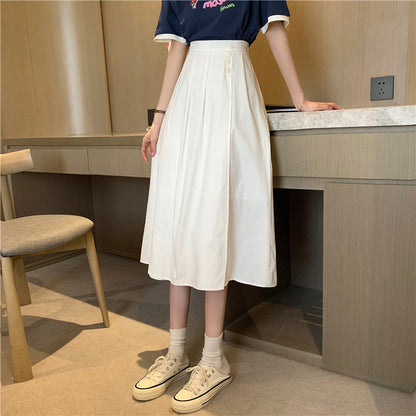 jinran Korean High Waist A Line Skirts for Women Summer Elegant Chic Teenis Midi Skirt Casual Student Wild Pleated A Lind Skirts y2k