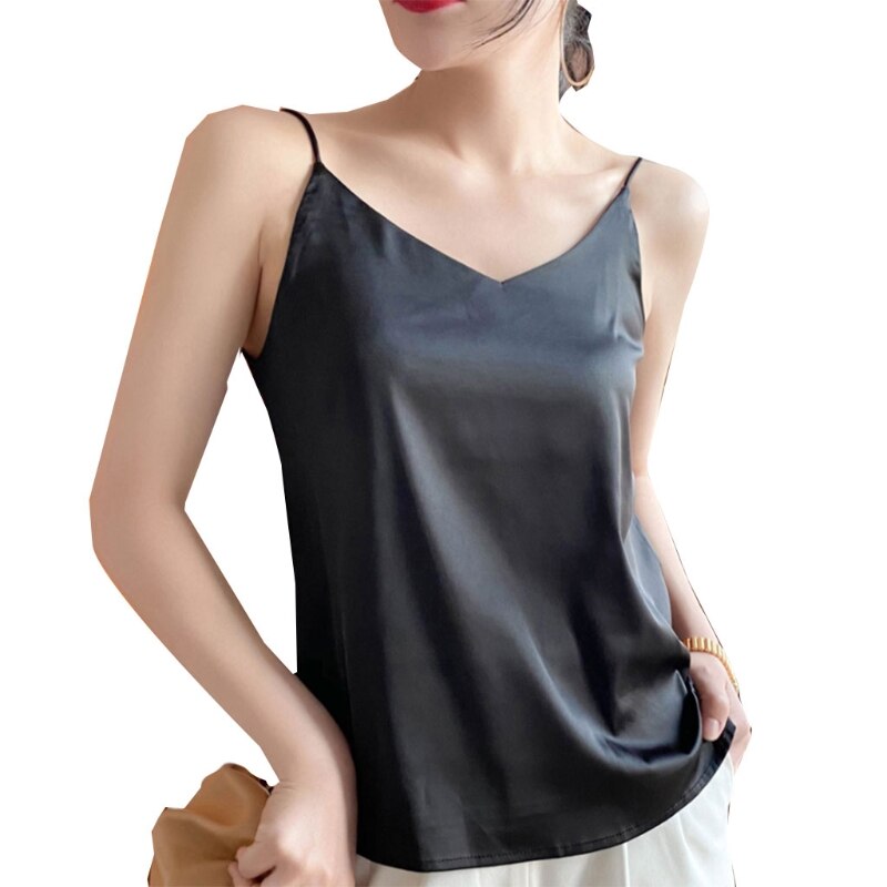 jinran Women Loose V-neck Sleeveless Crop Tank Top 2022 Office Lady Summer Solid Thin Camisole Female Casual Basic Spaghetti Strap Vest