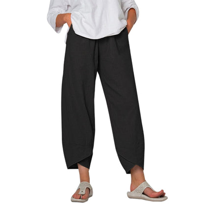 jinran Vintage Printed Harem Pants Women Trousers Casual Elastic Waist Cotton Linen Wide Leg Pants Loose Pantalon Summer Plus Size Pant