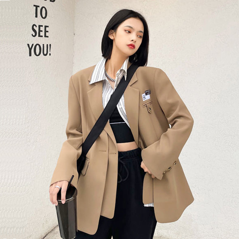 jinran Autumn Design Temperament Suit Jacket Women Loose Black Blazer Khaki Tailored Coat Korean Office Lady Overwear New